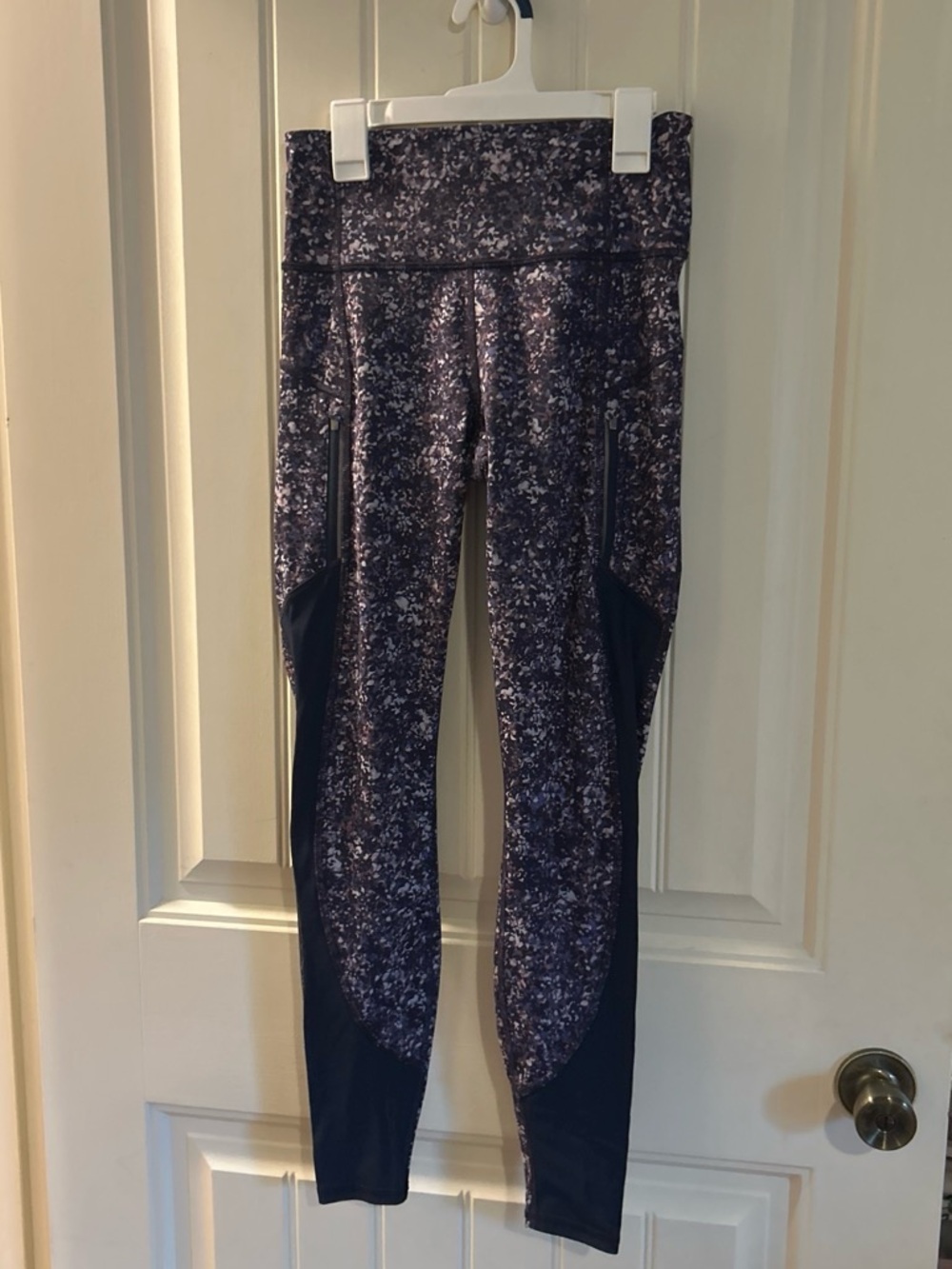 Athleta Black Speckle High-Waist Leggings with Side Panels